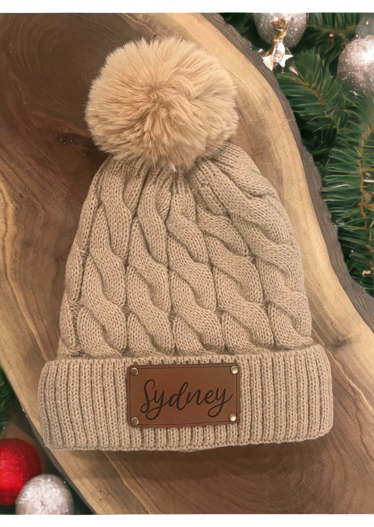 Adult / Womens Ultra soft and thick lined pom beanie, Personalized name monogram initials, custom engraved warm winter hat