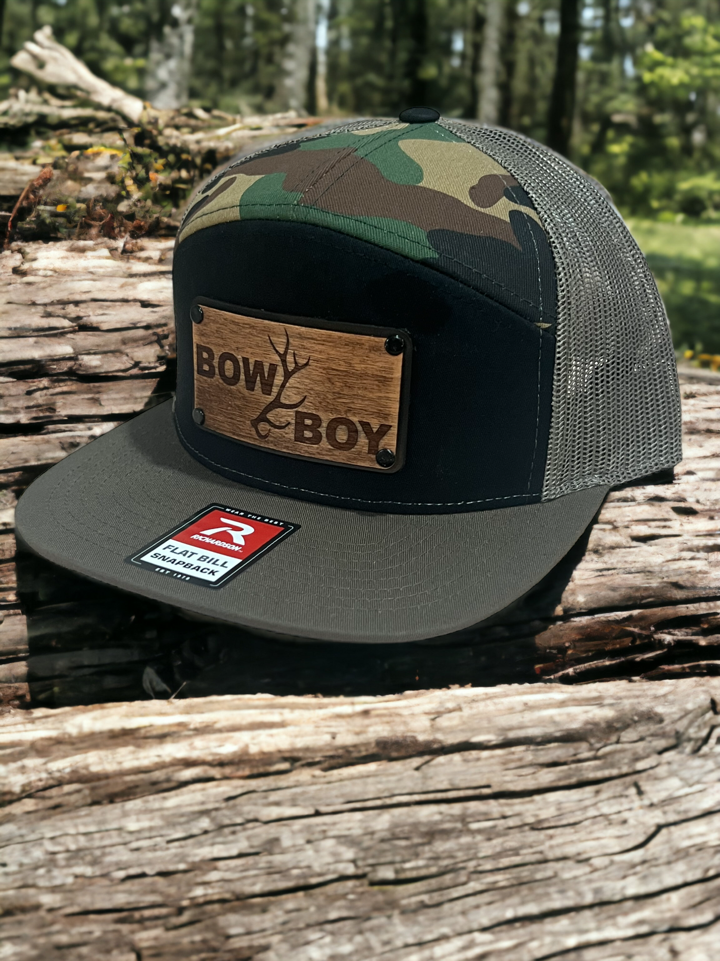 Custom Logo Wood Patch Hats - Richardson 7 Panel