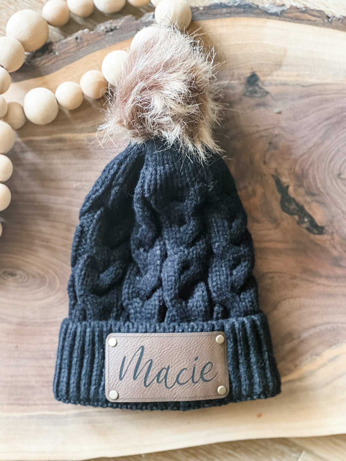 Toddler Custom Personalized name or monogram initials Pom Pom beanie