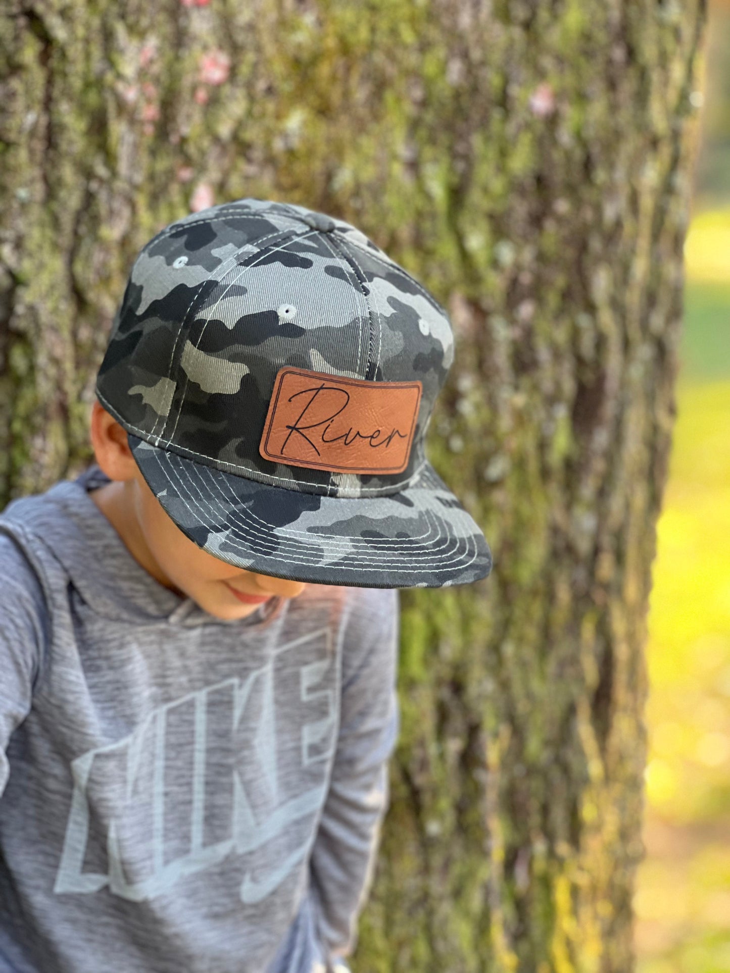 Personalized Leather Patch Flatbill Kids Hat Denim Black / Big Kid (Approx. 4 Years - 10 Years)