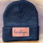 Custom Adult Beanies - Personalized leather patches with rivets