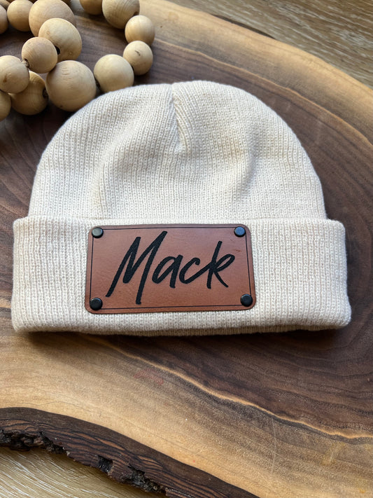 Baby - Personalized Leather Patch Beanie with Rivets