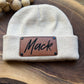 Custom Adult Beanies - Personalized leather patches with rivets